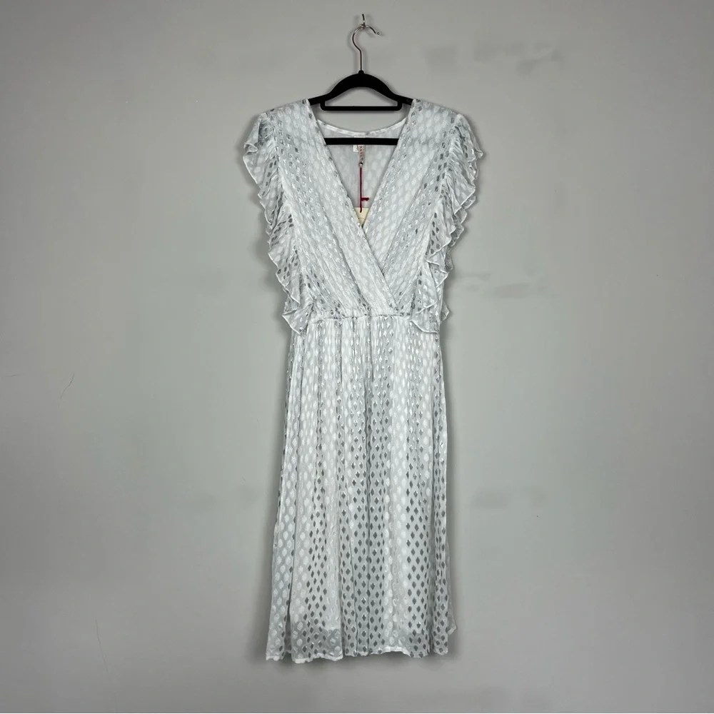 NWT ANTHROPOLOGIE RAGA WHISKED AWAY SURPLICE DRESS IN SILVER WHITE SIZE SMALL - Picture 7 of 15